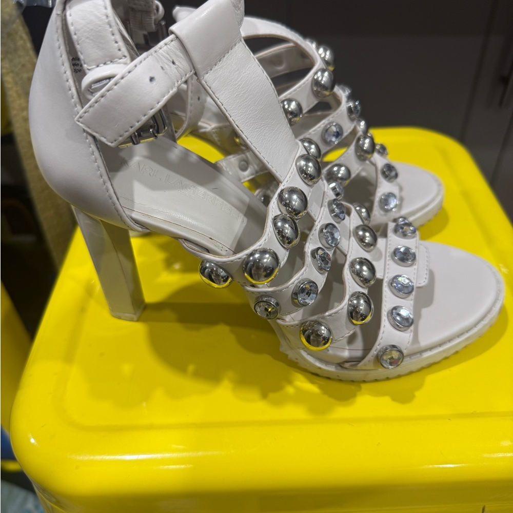 Karl Lagerfeld White Studded Heeled Sandals